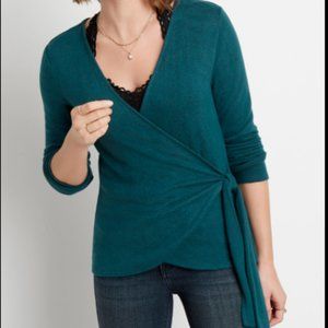 Maurices Plus Size 24/7 Solid Black Cozy Tie Wrap Long sleeve